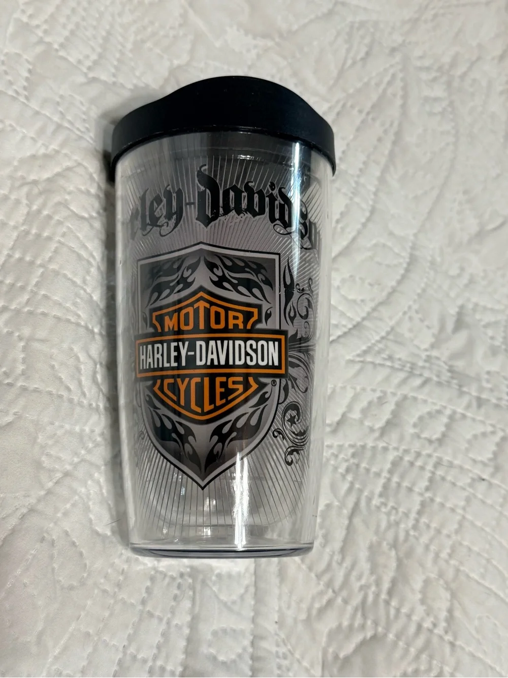 Harley-Davidson Clear Travel Tumbler with Black & Orange Logo